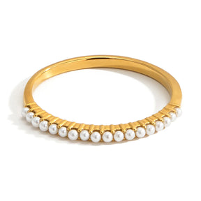 Youthway elegante imitação de pérola anéis para mulheres minimalista 18k banhado a ouro anéis de aço inoxidável simples moda jóias presente