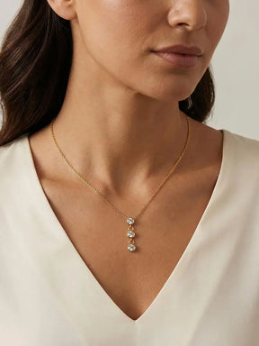 Colar de Pingente de Aço Inoxidável com Três Zircônias, Joias Femininas Brilhantes com Zircônia Cubica AAA, Presente para Festas e Uso Diário