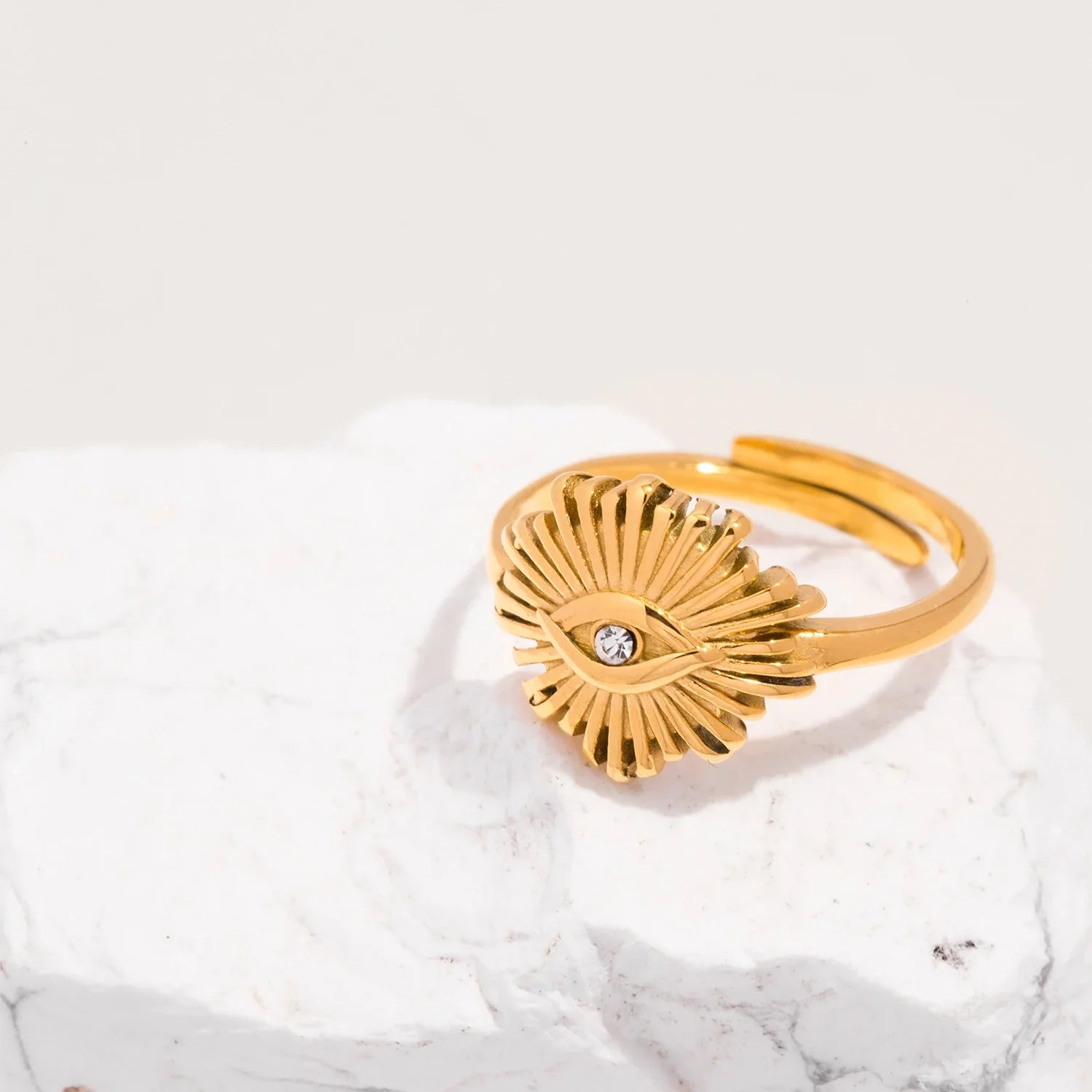 Anel de olho do diabo com abertura ajustável em aço inoxidável incrustado com zircão banhado a ouro 18K, joias de anel personalizadas