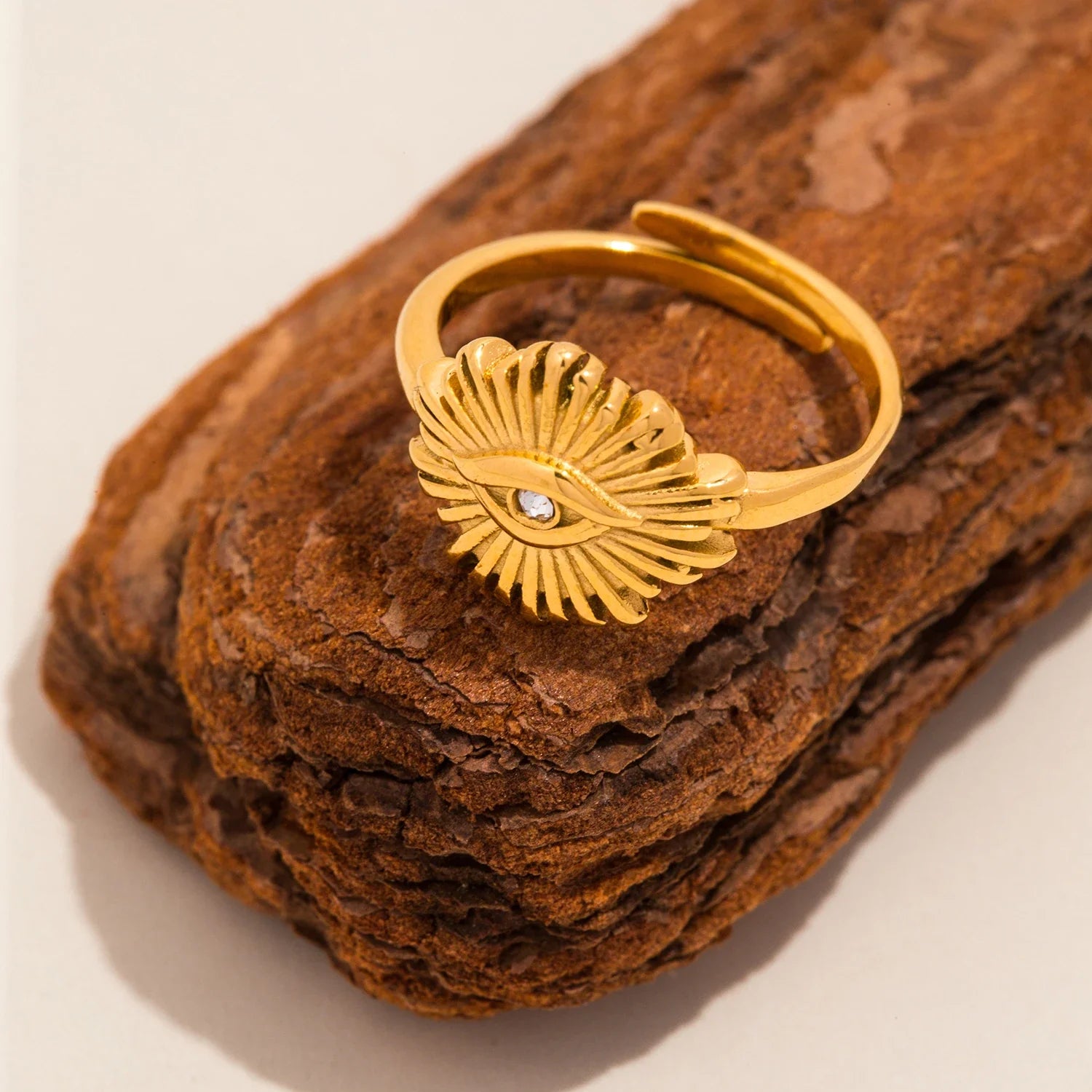 Anel de olho do diabo com abertura ajustável em aço inoxidável incrustado com zircão banhado a ouro 18K, joias de anel personalizadas