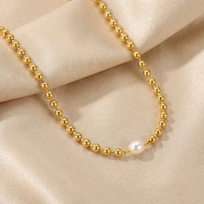 Pulseira de Pérolas Imitadas em Aço Inoxidável Vnox para Mulheres, Colares com Corrente de Pérolas Lisas Banhadas a Ouro, Joias à Prova d'Água