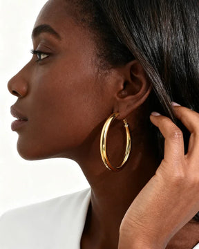 Brincos de argola circulares de 30/40/50 mm para mulheres, joias minimalistas clássicas banhadas a ouro 18k de aço inoxidável hipoalergênico