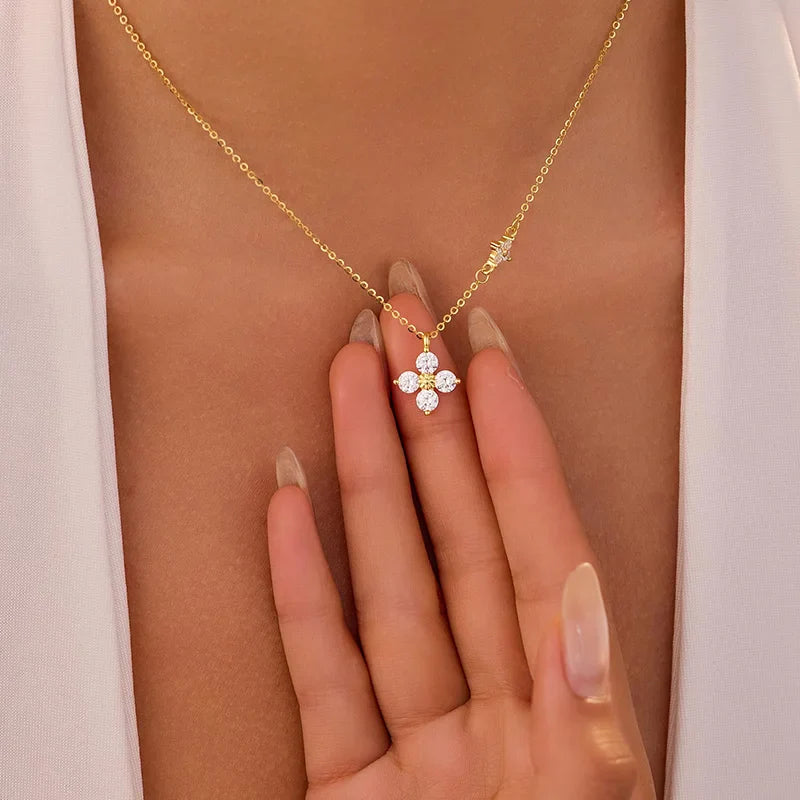 925 prata esterlina delicado sorte cz folha colar para mulher 14k banhado a ouro flores elegante pingente colar jóias de casamento