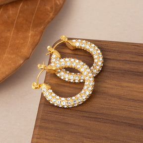 Brincos de argola clássicos franceses, aço inoxidável banhado a ouro 18K CZ completo, joias de festa de luxo elegantes para mulheres hipoalergênicas