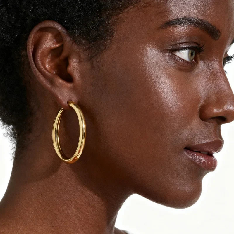 Brincos de argola circulares de 30/40/50 mm para mulheres, joias minimalistas clássicas banhadas a ouro 18k de aço inoxidável hipoalergênico