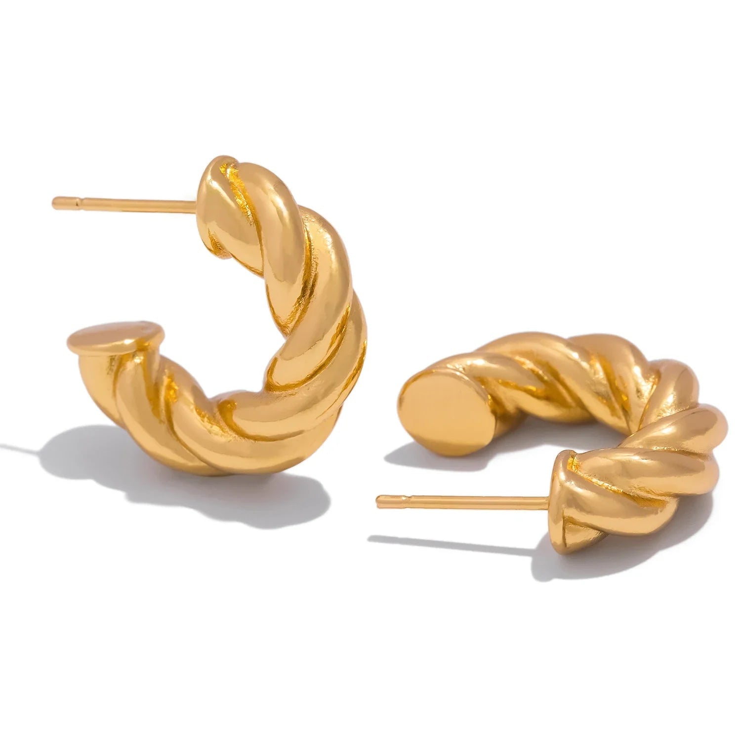 Brincos de argola tecidos com torções duplas simples e criativos para mulheres, joias boutique de aço inoxidável