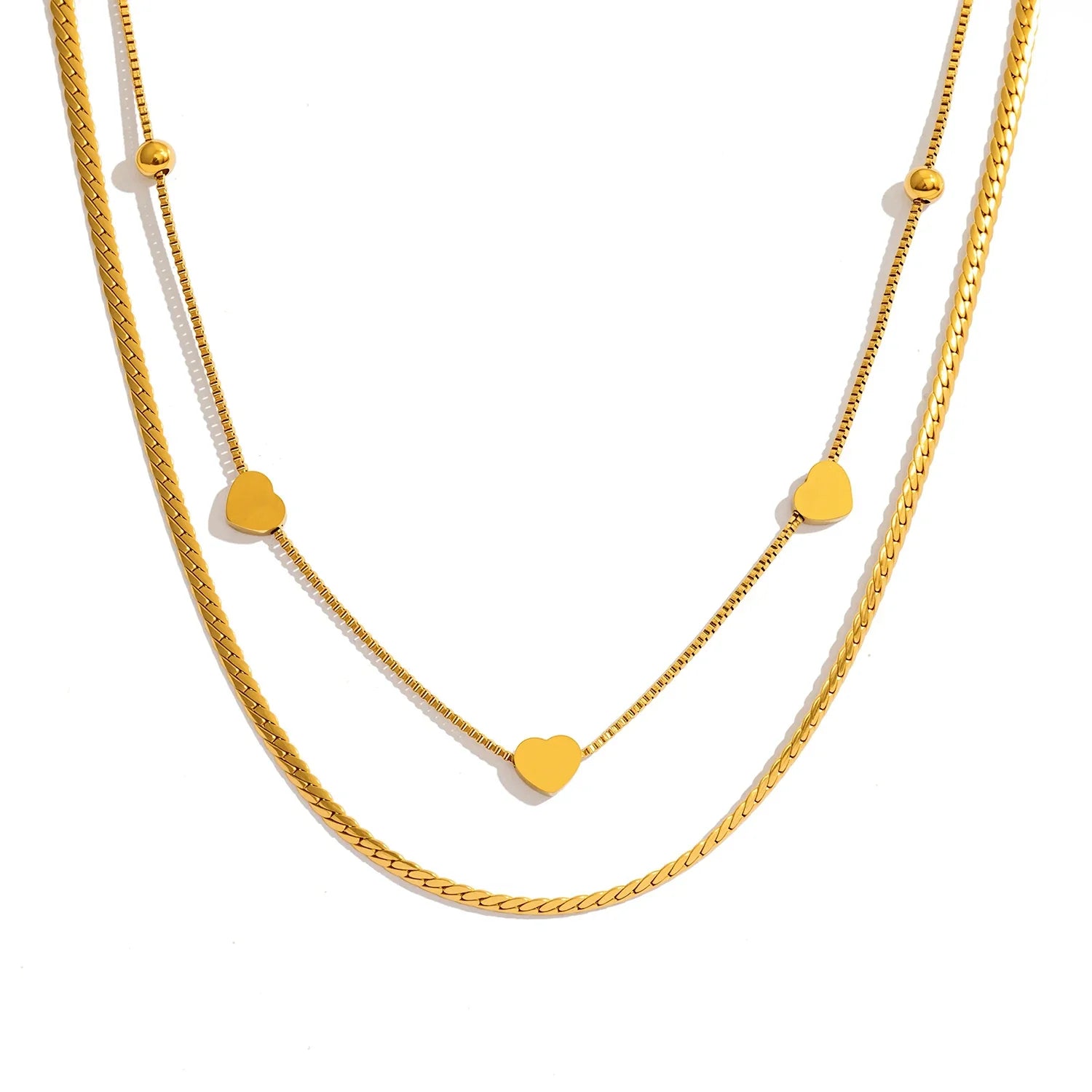 Colar Dourado de Corações em Camadas