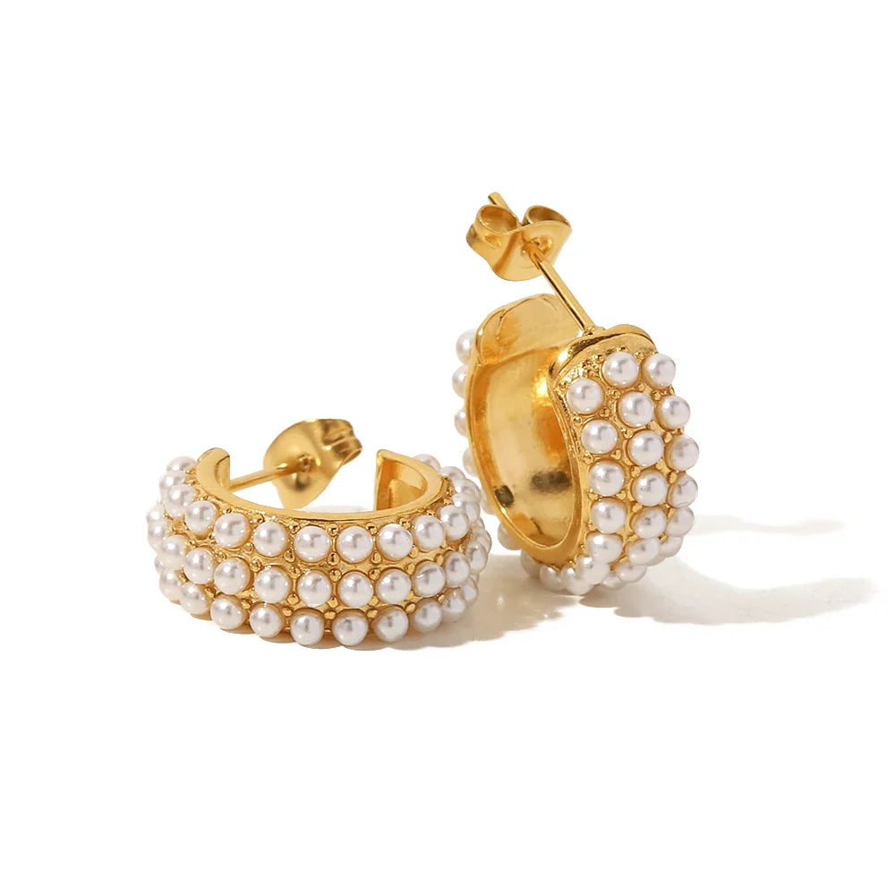 Youthway elegante imitação de pérolas brincos de aço inoxidável geométrico ouro 18k pvd banhado à prova dtrendy água jóias na moda