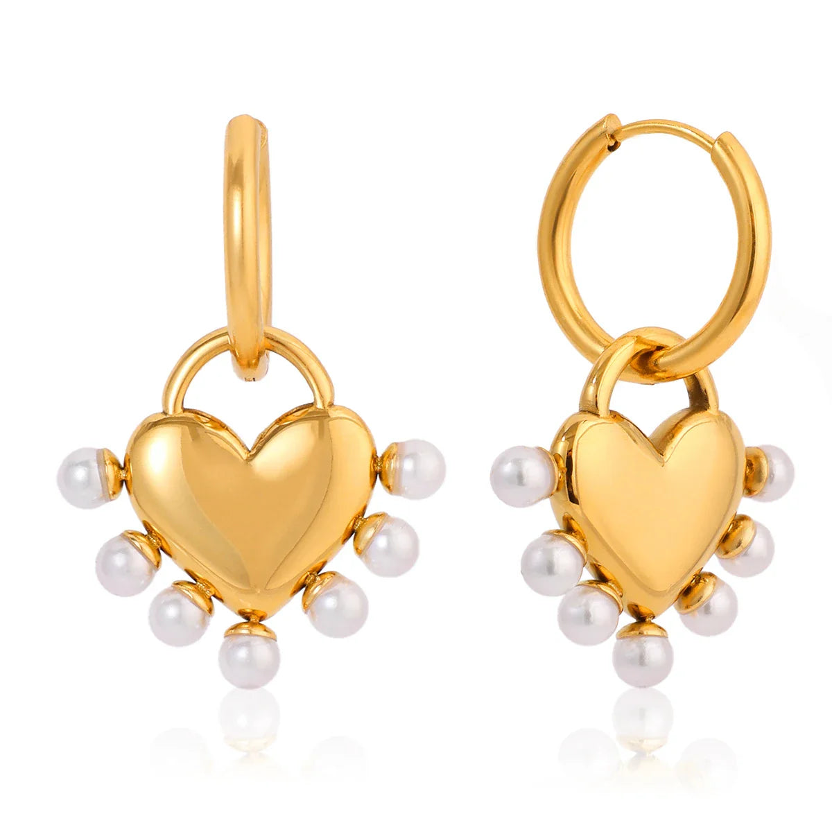 Youthway romântico grande coração imitação de pérola brincos para mulheres 18k banhado a ouro brincos de aço inoxidável moda jóias presente