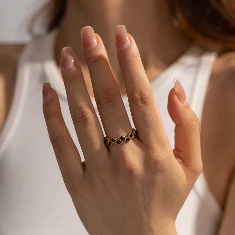 Youthway aço inoxidável multicolorido zircônia cúbica escalonado anel aberto design simples 18k banhado a ouro jóias vintage 2023