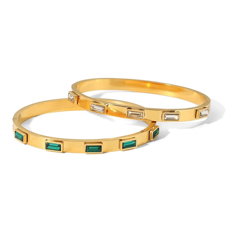 Youthway-Zircônia Cúbica Pulseira de Aço Inoxidável para Mulheres, Não Ajustável, Luxo Requintado Presente Jóias, Verde e Branco