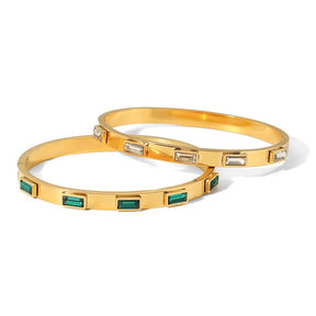 Youthway-Zircônia Cúbica Pulseira de Aço Inoxidável para Mulheres, Não Ajustável, Luxo Requintado Presente Jóias, Verde e Branco