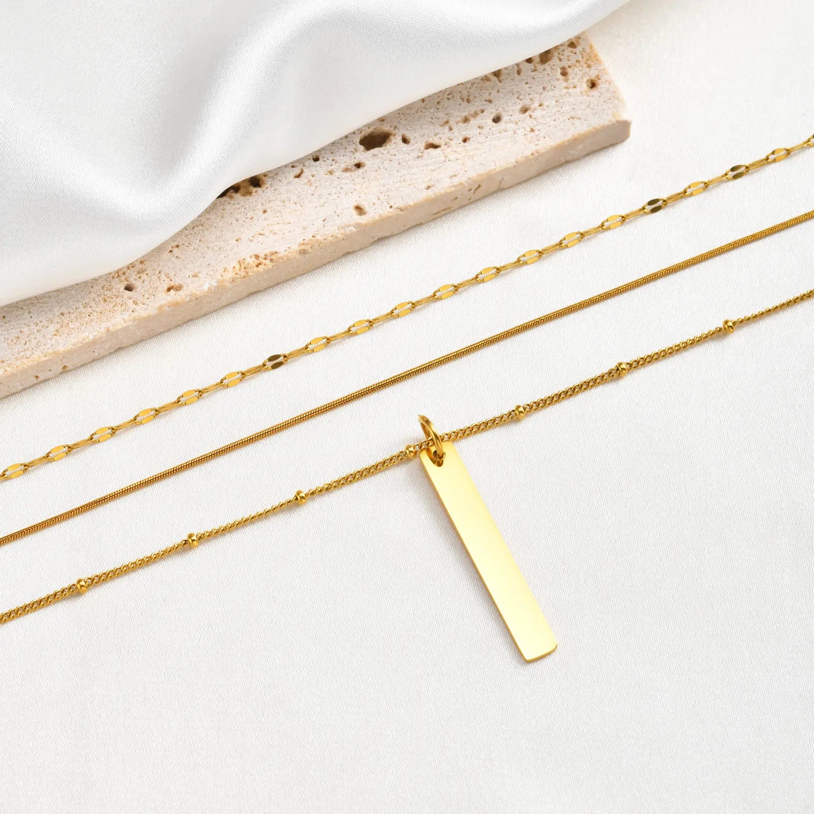 Colar de Pingente Vertical em Camadas para Mulheres, Corrente de Clavícula, Colar Choker, Joias Banhadas a Ouro 18K PVD, à Prova d'Água