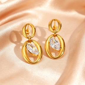 Brincos geométricos minimalistas de zircão para mulheres, presentes de joias à prova d'água de aço inoxidável banhado a ouro 18K