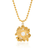 Youthway elegante imitação de pérola colar para mulheres moda 18k banhado a ouro aço inoxidável flor pingente contas corrente colar
