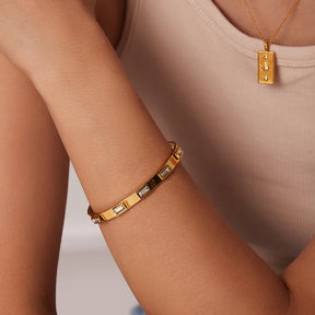 Youthway-Zircônia Cúbica Pulseira de Aço Inoxidável para Mulheres, Não Ajustável, Luxo Requintado Presente Jóias, Verde e Branco
