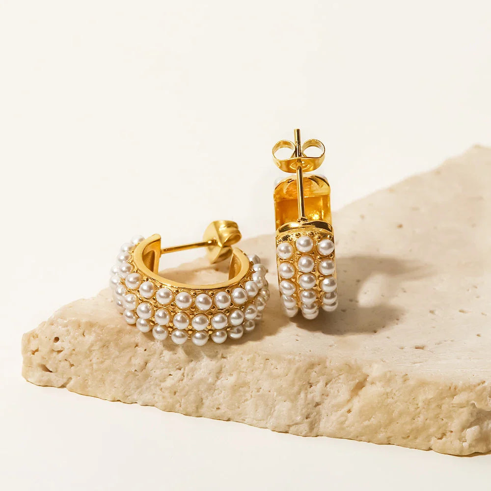 Youthway elegante imitação de pérolas brincos de aço inoxidável geométrico ouro 18k pvd banhado à prova dtrendy água jóias na moda