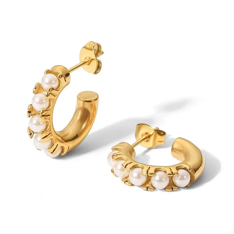 Youthway aço inoxidável pérolas em forma de c orelha studs 18k pvd banhado a ouro manchar livre texturizado occident jóias feminino presente 2022