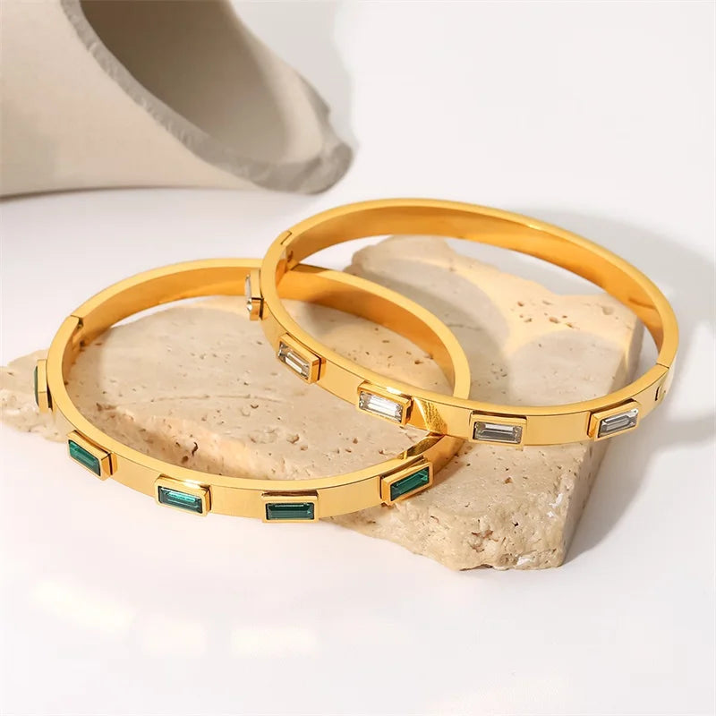 Youthway-Zircônia Cúbica Pulseira de Aço Inoxidável para Mulheres, Não Ajustável, Luxo Requintado Presente Jóias, Verde e Branco