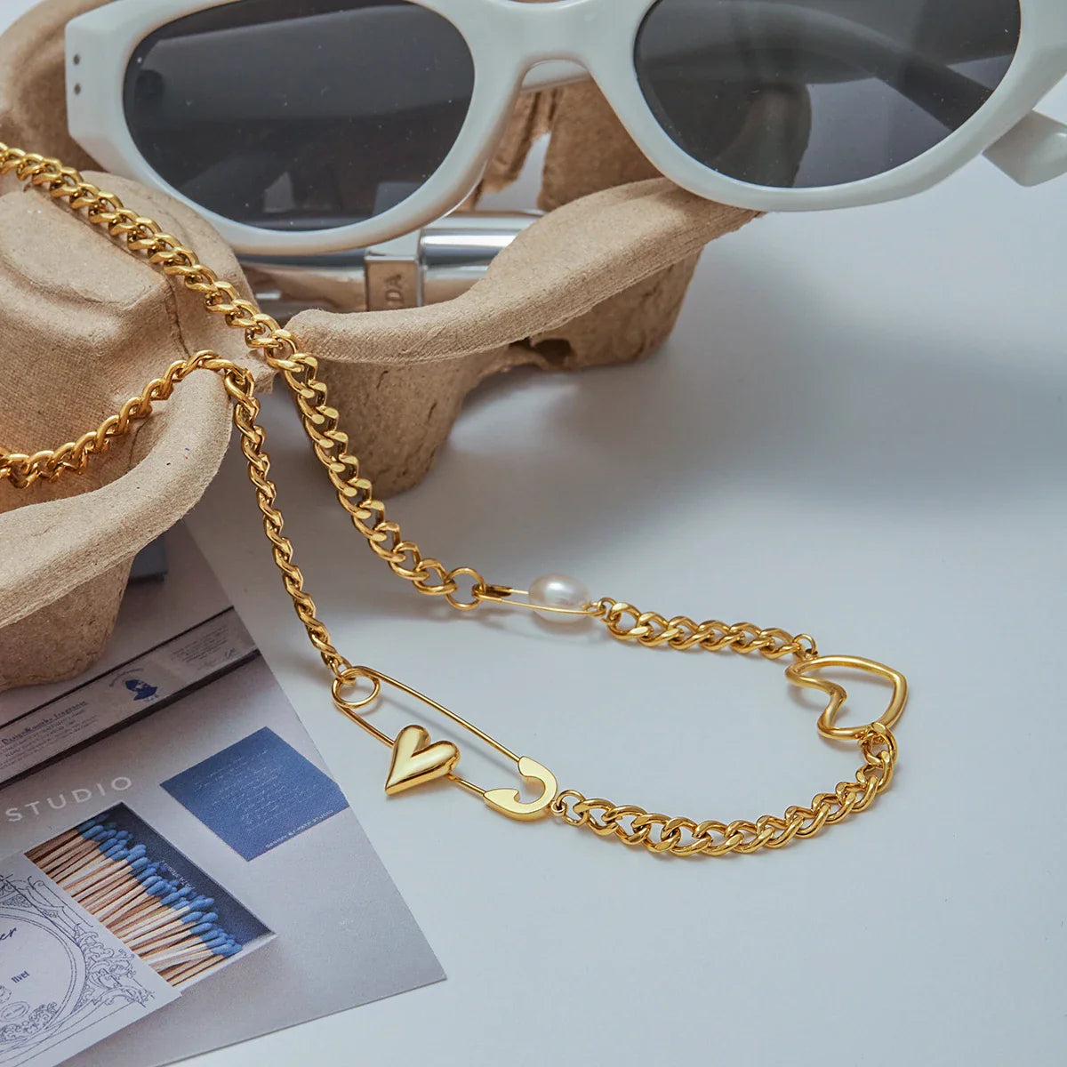 Youthway 18k banhado a ouro pérola coração clipe de papel fecho pingente colar à prova dwaterproof água aço inoxidável elegante feminino jóias para presente
