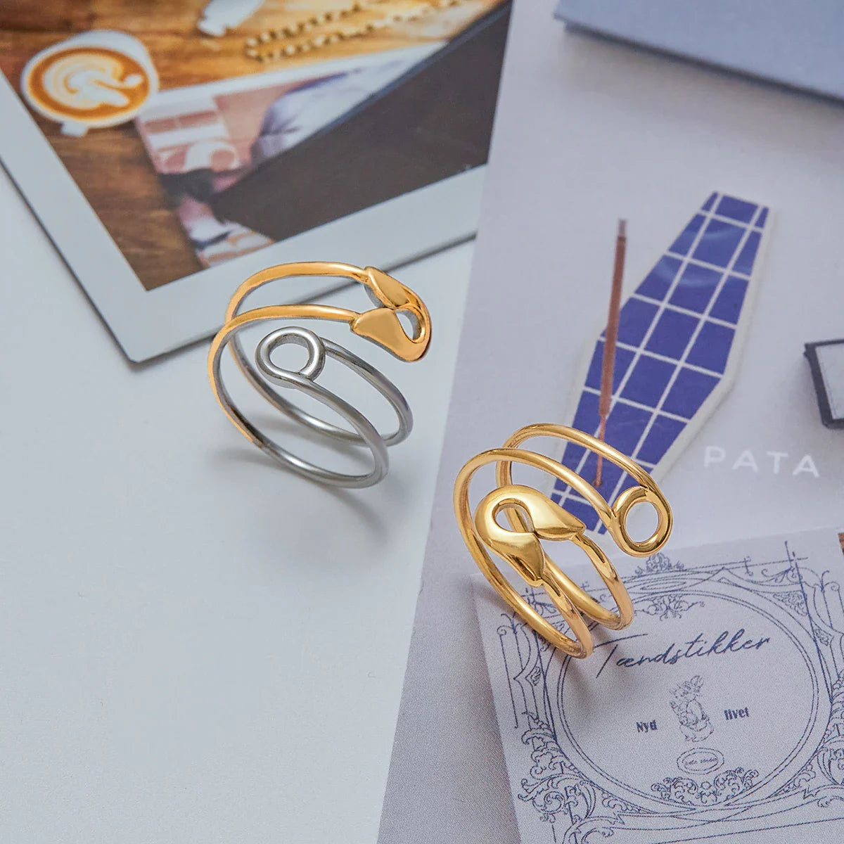 Youthway nova chegada minimalista de aço inoxidável metal clipe de papel dupla camada oco anéis para mulheres moda jóias
