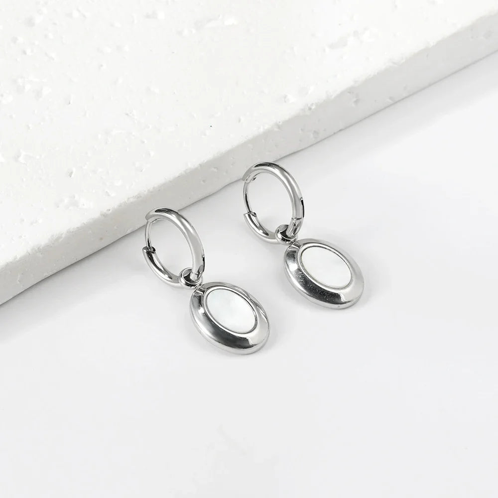Brincos de Moda Minimalista em Forma de Concha Oval, Acessórios Elegantes Vintage em Aço Inoxidável com Revestimento Dourado para Mulheres/Meninas