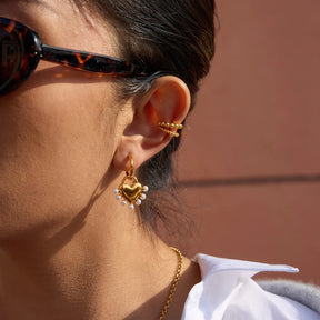 Youthway romântico grande coração imitação de pérola brincos para mulheres 18k banhado a ouro brincos de aço inoxidável moda jóias presente