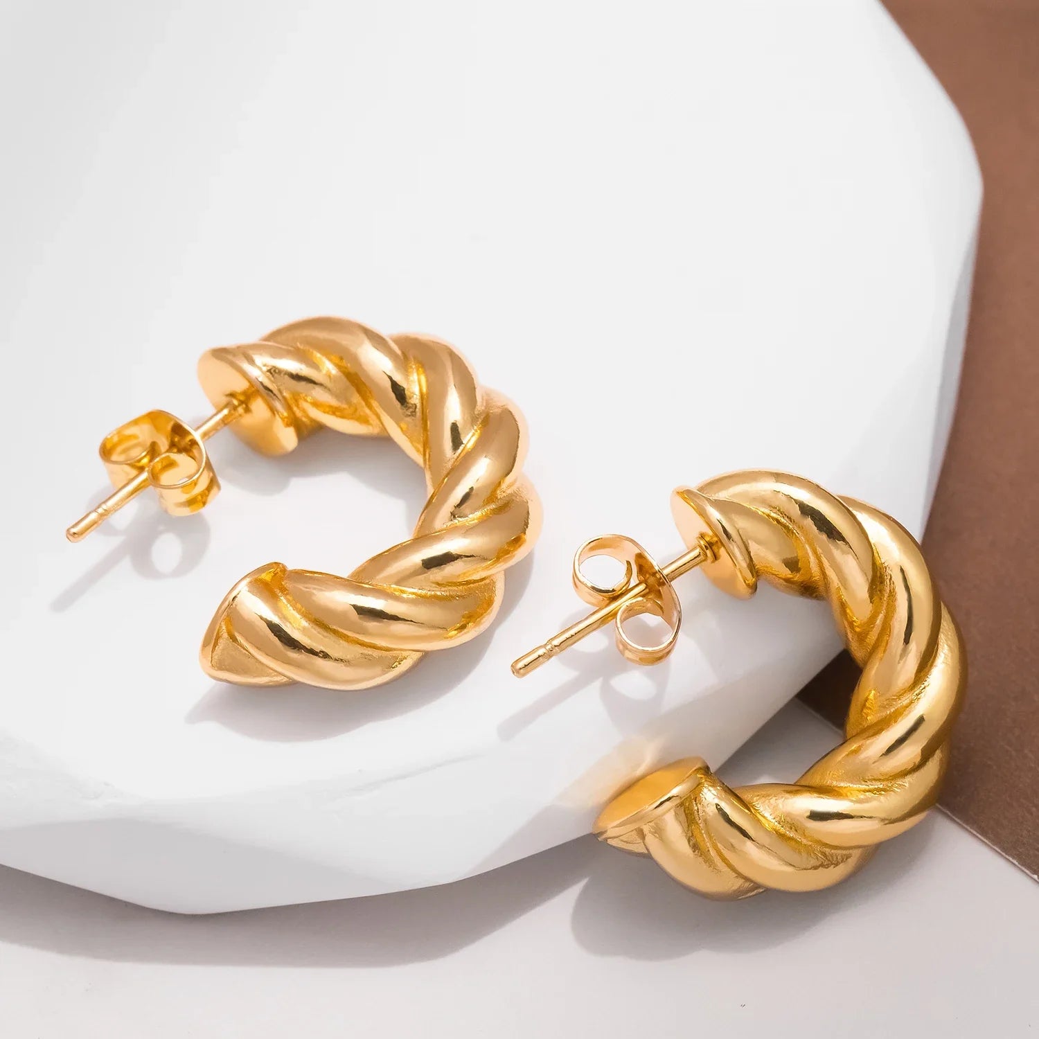 Brincos de argola tecidos com torções duplas simples e criativos para mulheres, joias boutique de aço inoxidável