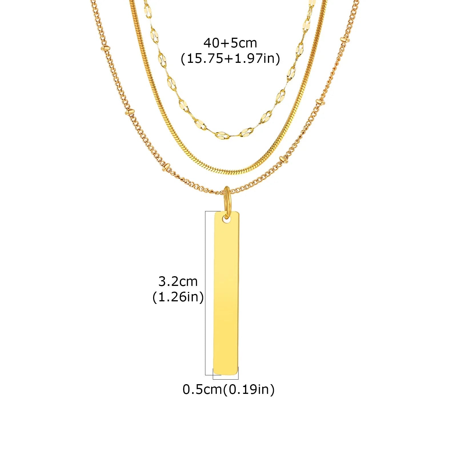 Colar de Pingente Vertical em Camadas para Mulheres, Corrente de Clavícula, Colar Choker, Joias Banhadas a Ouro 18K PVD, à Prova d'Água